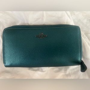 Coach teal leather accordion wallet.